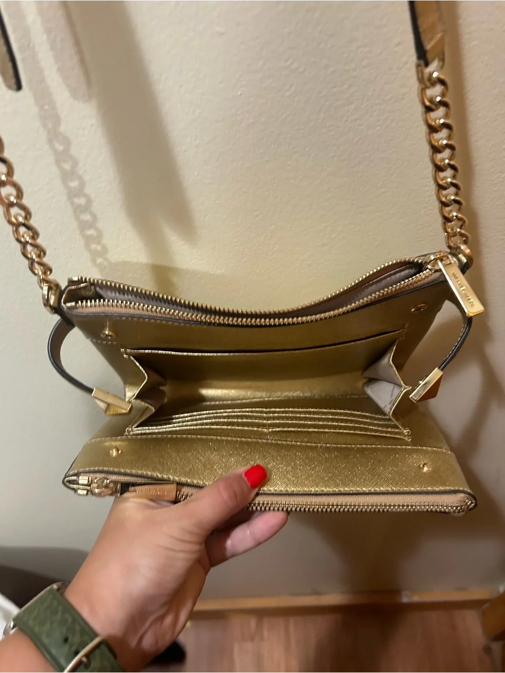 Michael Kors Metallic Gold Crossbody Bag with Stud Accents
